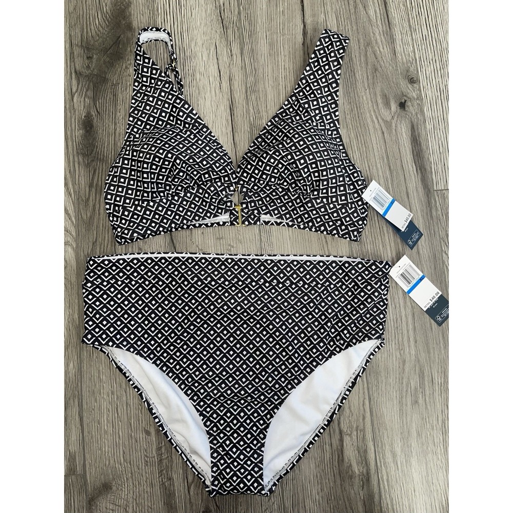 Aqua Couture Womens Bikini Top & Bottom Abstract Design Size XLarge Swimwear NWT